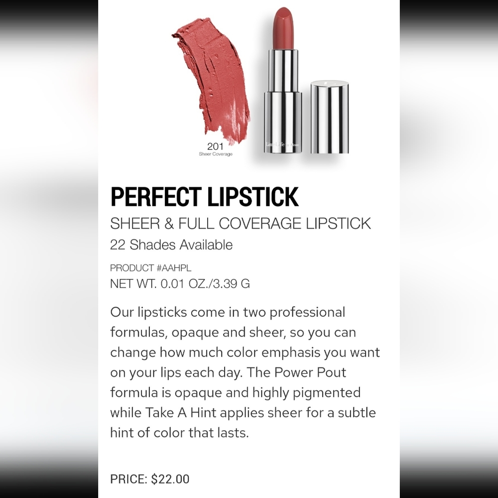 *NEW IN BOX* Limelife Perfect  Sheer Lipstick #201 Prim & Proper